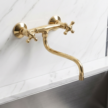 Unlacquered Brass Wall-Mount Faucet with Cross Handles – Style 15