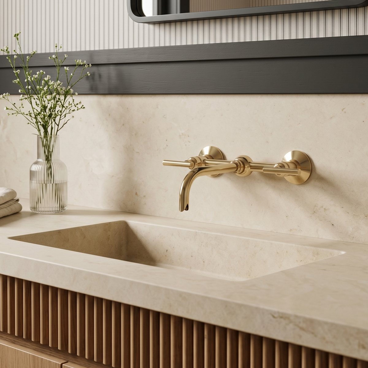 Wall-Mounted Unlacquered Brass Faucet