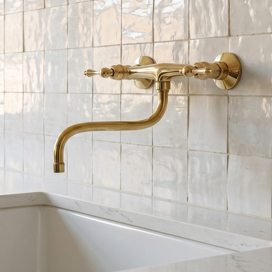 Unlacquered Brass Wall-Mount Faucet with Lever Handles –