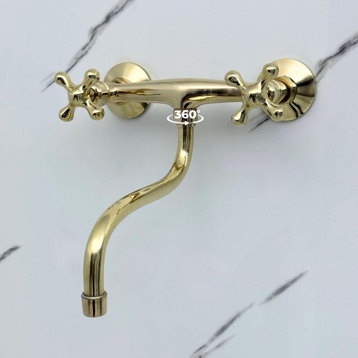 Unlacquered Brass Wall-Mount Faucet with Cross Handles – Style 15