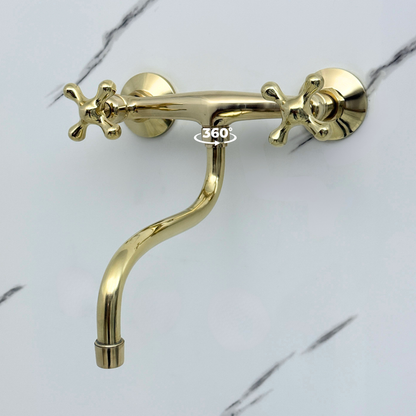 Unlacquered Brass Wall-Mount Faucet with Cross Handles – Style 15