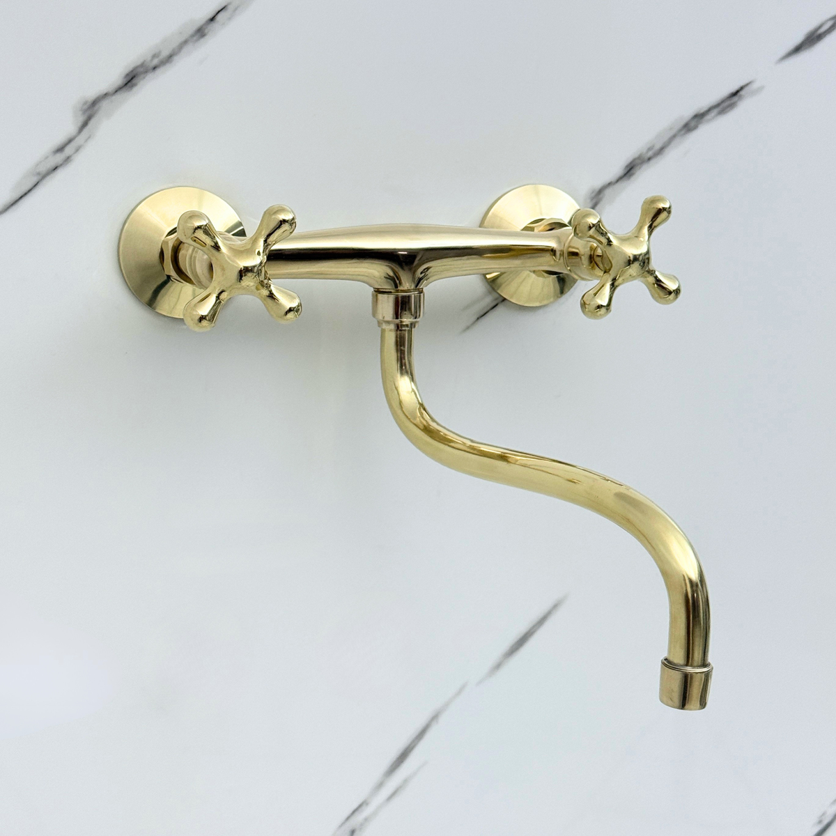 Unlacquered Brass Wall-Mount Faucet with Cross Handles – Style 15