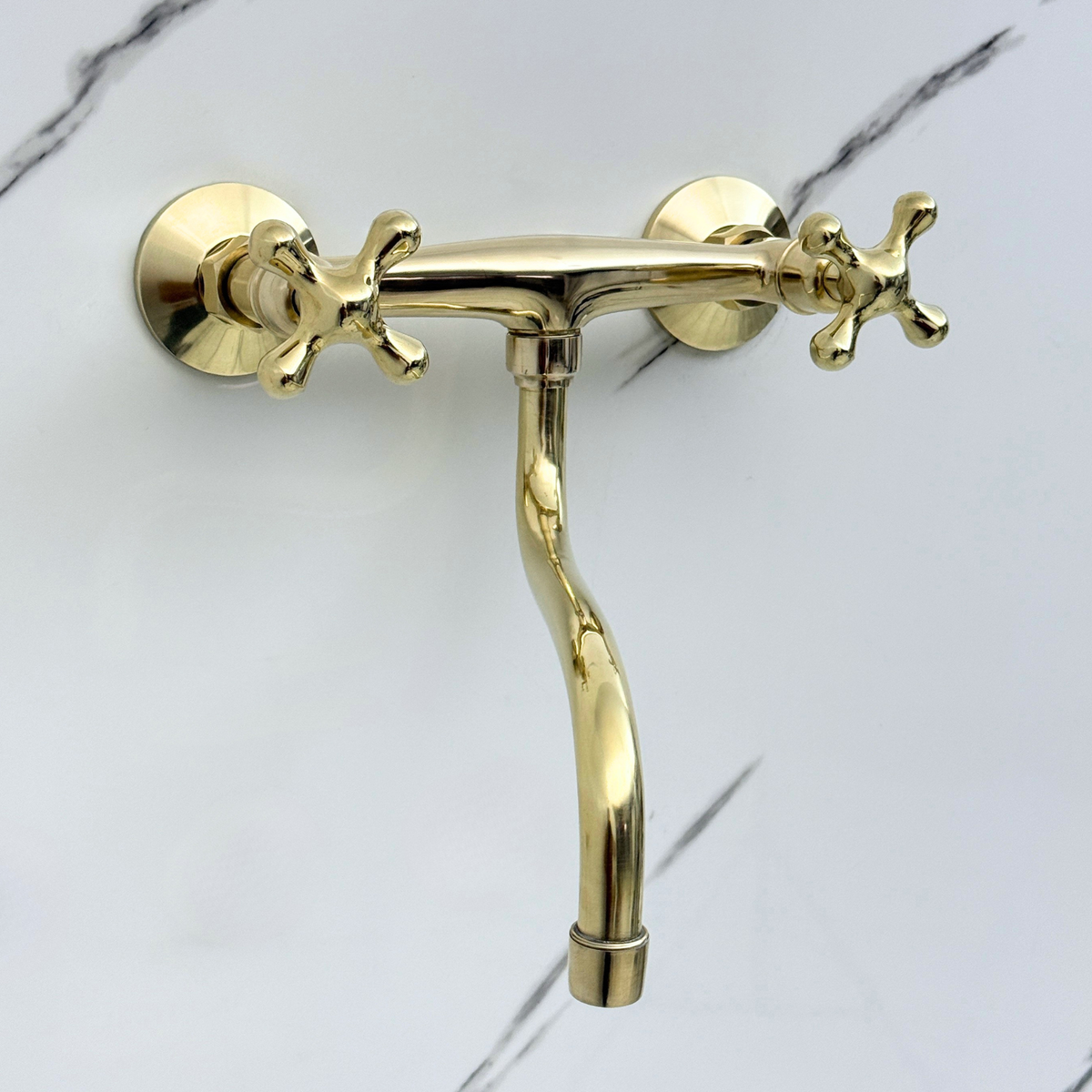 Unlacquered Brass Wall-Mount Faucet with Cross Handles – Style 15