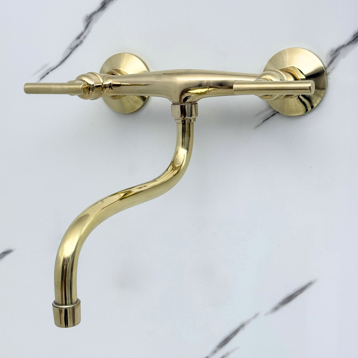 Unlacquered Brass Wall-Mount Faucet with Lever Handles –