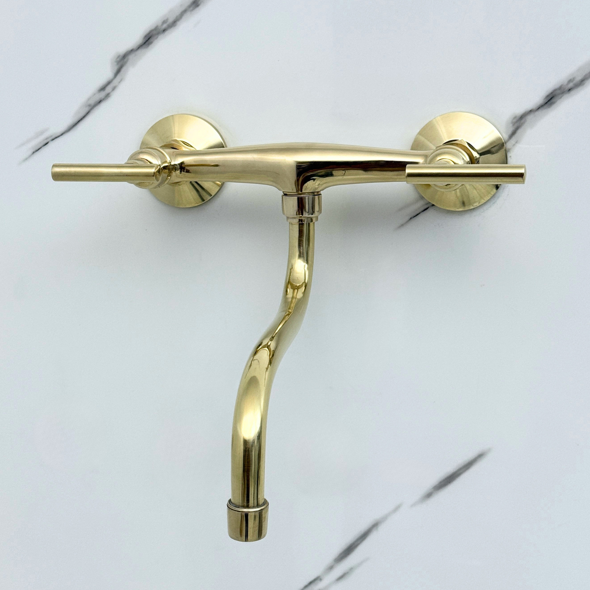 Unlacquered Brass Wall-Mount Faucet with Lever Handles –