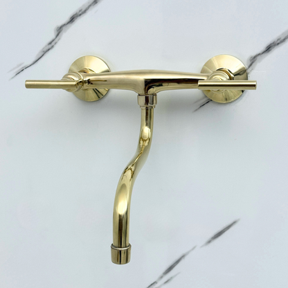 Unlacquered Brass Wall-Mount Faucet with Lever Handles –