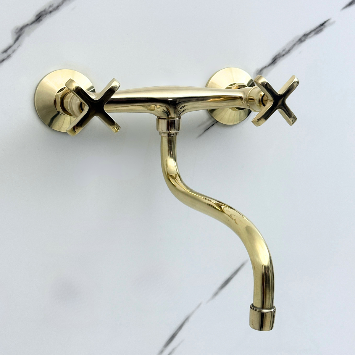 Unlacquered Brass Wall-Mount Faucet with Cross Handles – Style 15