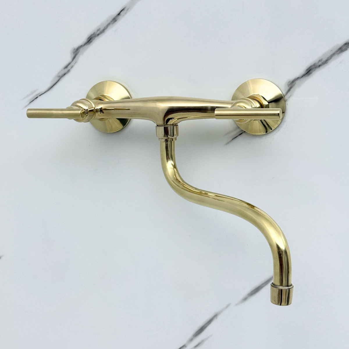 Unlacquered Brass Wall-Mount Faucet with Lever Handles –