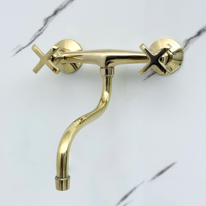 Unlacquered Brass Wall-Mount Faucet with Cross Handles – Style 15