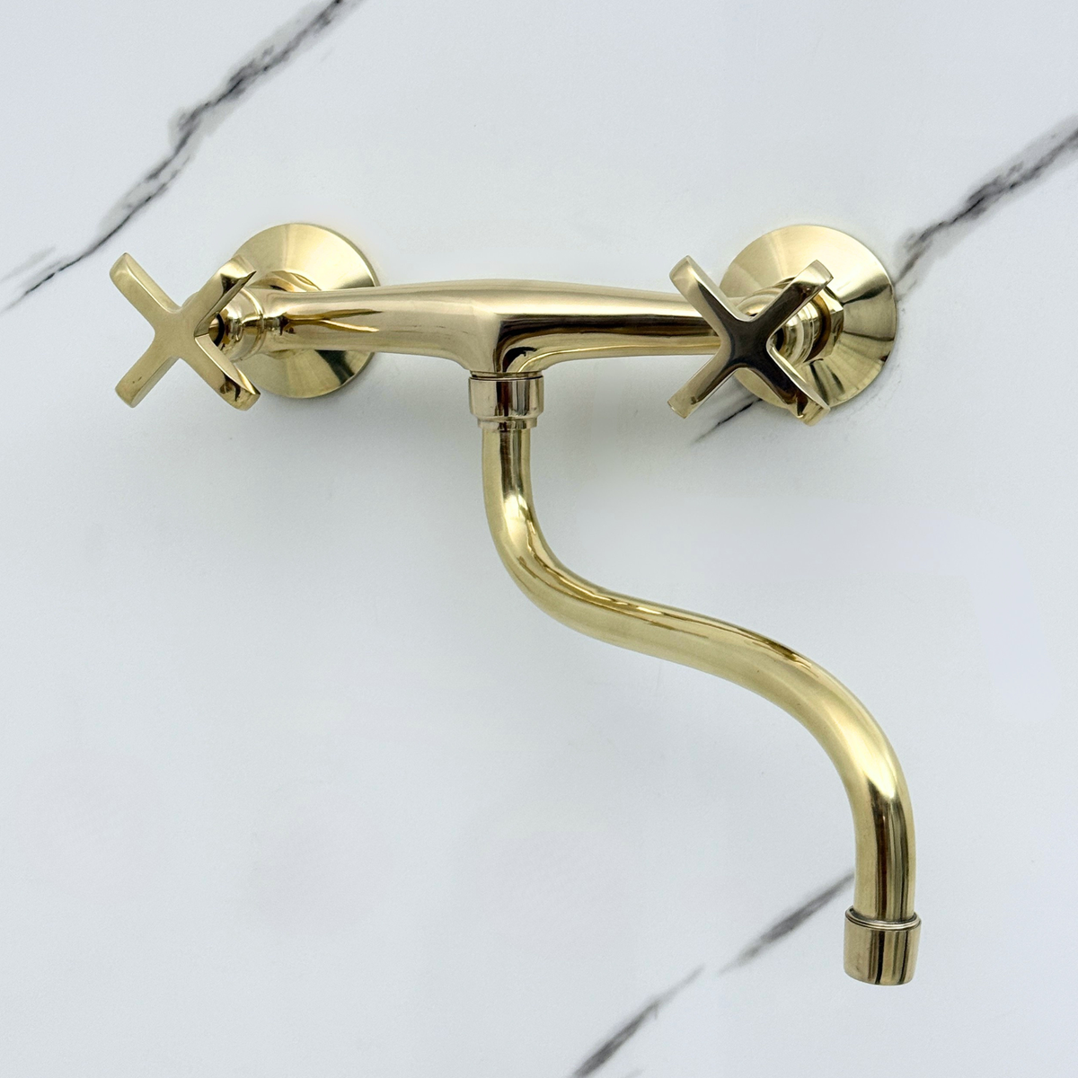 Unlacquered Brass Wall-Mount Faucet with Cross Handles – Style 15
