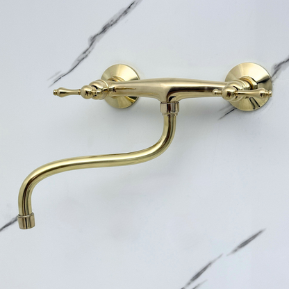 Unlacquered Brass Wall-Mount Faucet with Lever Handles –