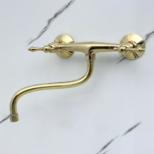 Unlacquered Brass Wall-Mount Faucet with Lever Handles –