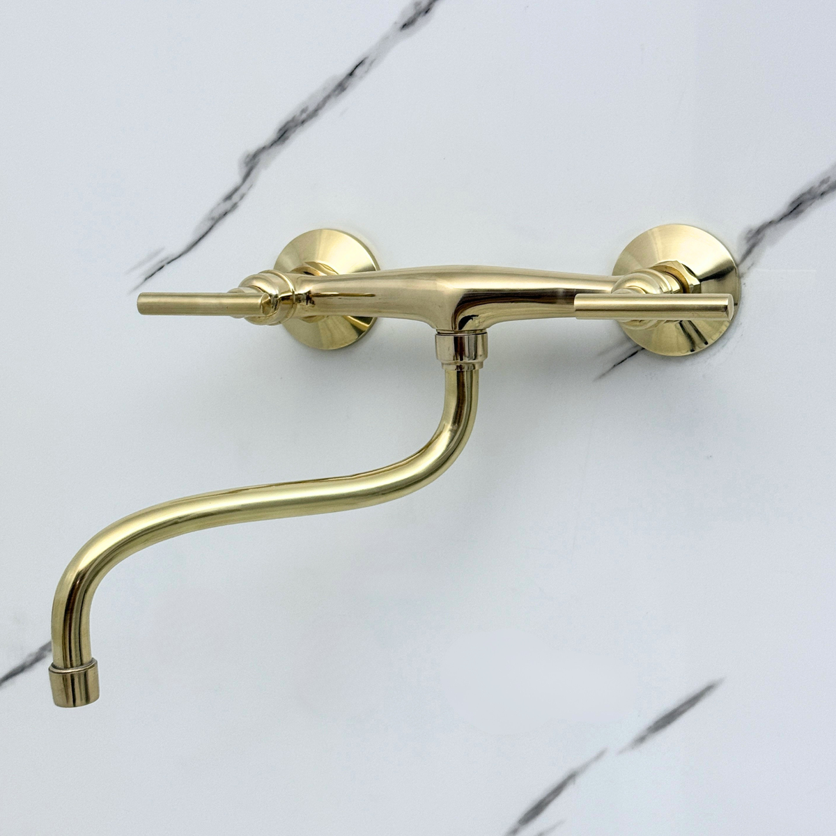 Unlacquered Brass Wall-Mount Faucet with Lever Handles –