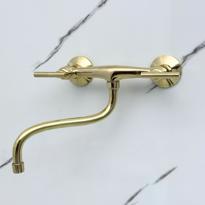 Unlacquered Brass Wall-Mount Faucet with Lever Handles –
