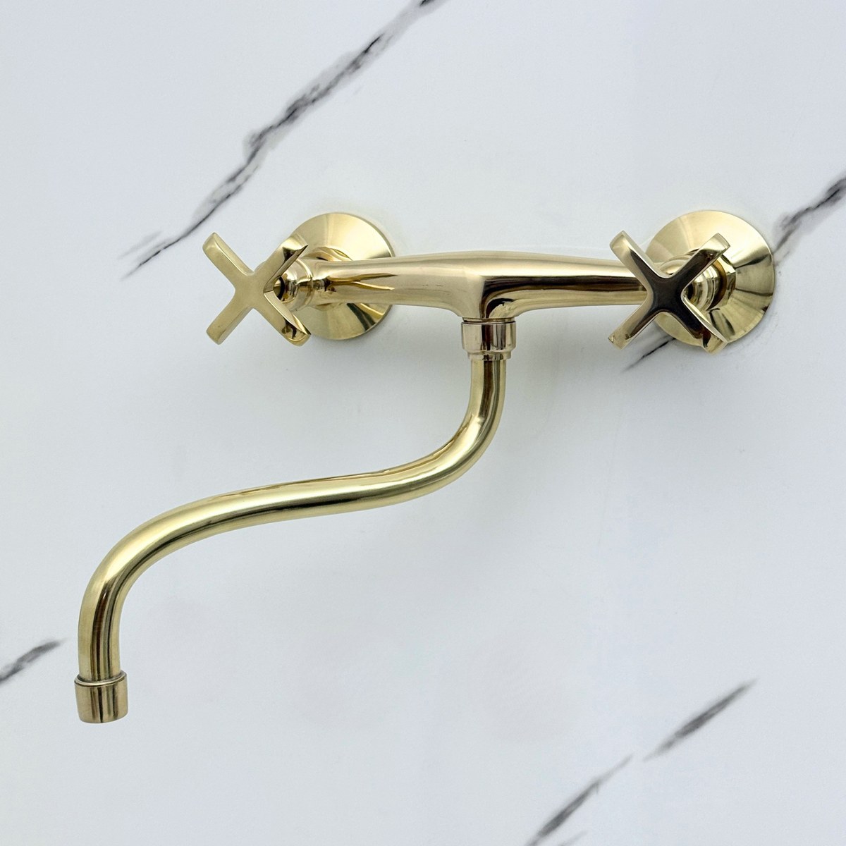 Unlacquered Brass Wall-Mount Faucet with Cross Handles – Style 15