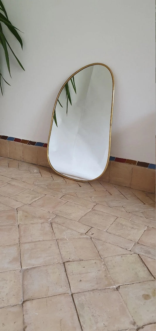 Asymmetrical Brass Framed Wall Mirror