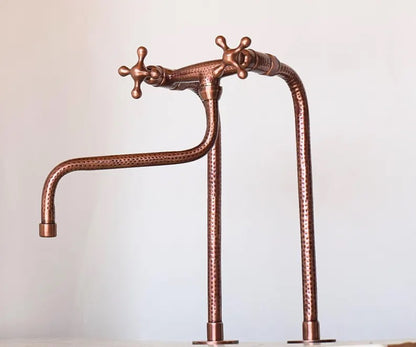Handcrafted Hammered Copper kitchen Faucet with Dual Cross Handles