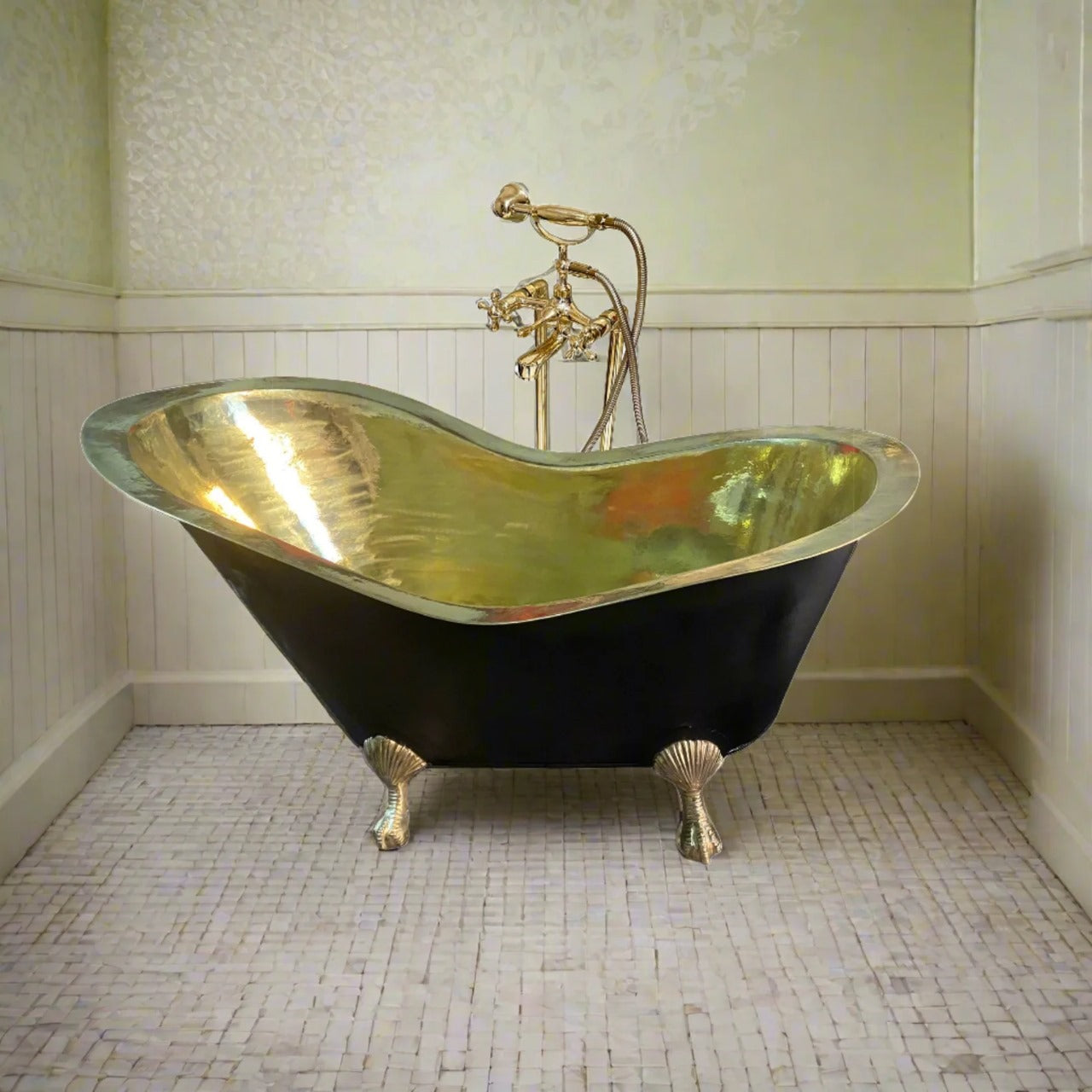 Luxury Brass & Copper Bathtub – Freestanding Clawfoot Tub, Handmade Moroccan Design