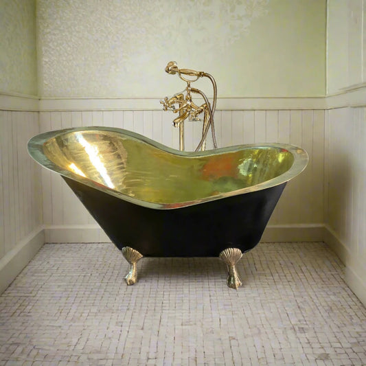 Luxury Brass & Copper Bathtub – Freestanding Clawfoot Tub, Handmade Moroccan Design