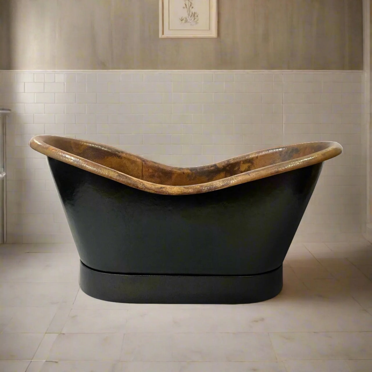 Black Copper Bathtub with Copper Patina Interior Soaking Tub