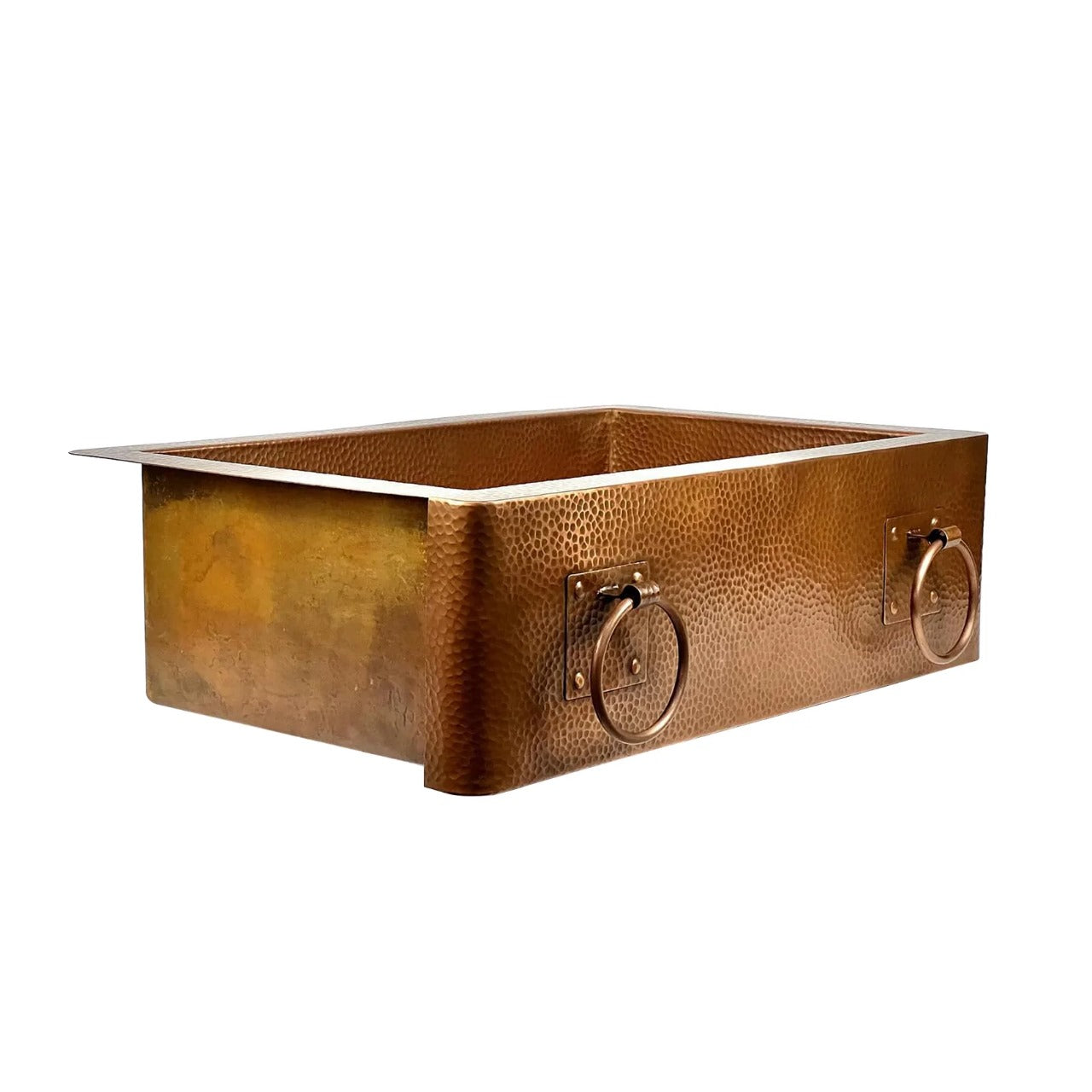 Handmade Copper Farmhouse Sink with Decorative Handles – Hammered Finish