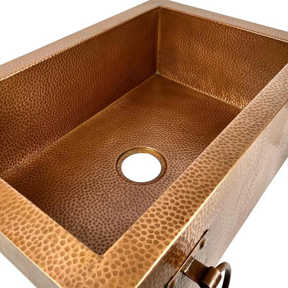 Handmade Copper Farmhouse Sink with Decorative Handles – Hammered Finish