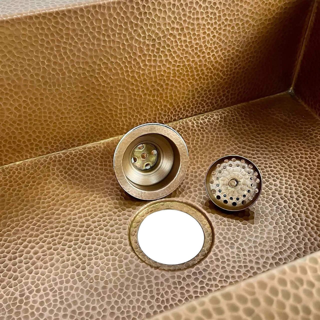 Handmade Copper Farmhouse Sink with Decorative Handles – Hammered Finish