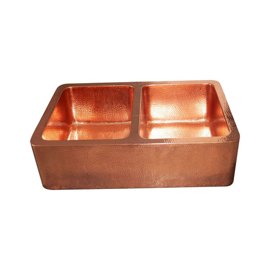Handmade Double Bowl Copper Farmhouse Sink – Hammered Apron Front
