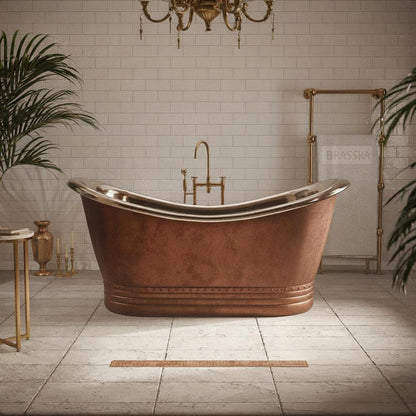 Vintage Copper Double Slipper Freestanding Bathtub – Handcrafted Luxury Soaking Tub