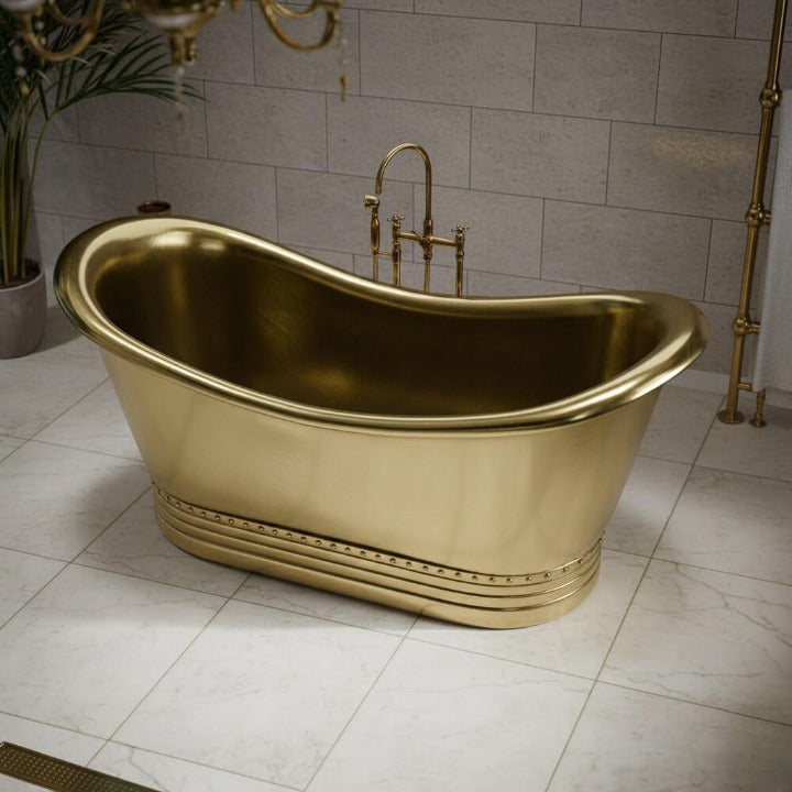 Luxury Unlacquered Brass Freestanding Bathtub | Handmade Solid Brass Soaking Tub for Modern & Vintage Bathrooms by BRASSKA