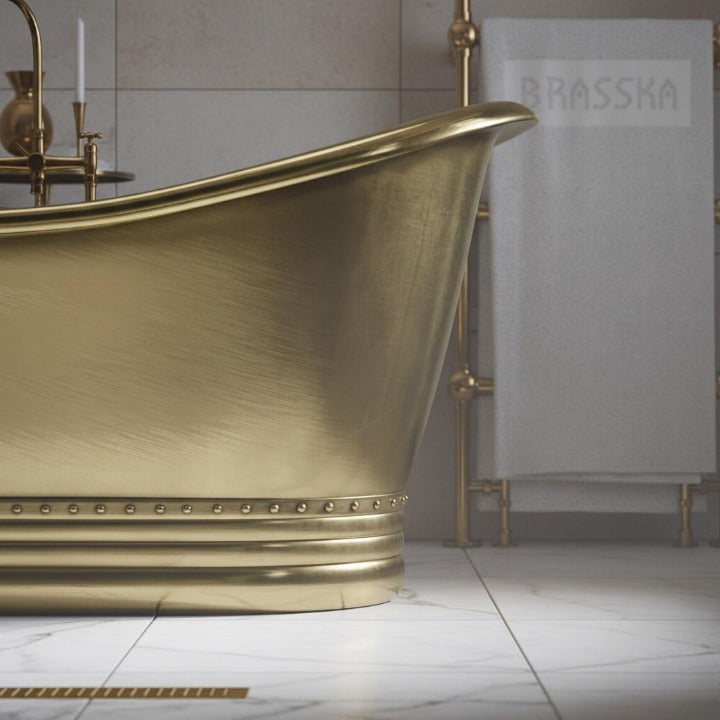 Luxury Unlacquered Brass Freestanding Bathtub | Handmade Solid Brass Soaking Tub for Modern & Vintage Bathrooms by BRASSKA