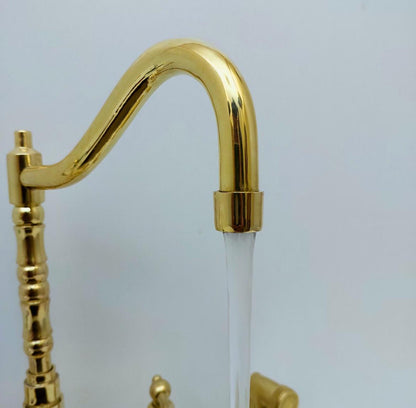 Luxury Brass Bridge Kitchen Faucet with Side Sprayer & Drinking Tap