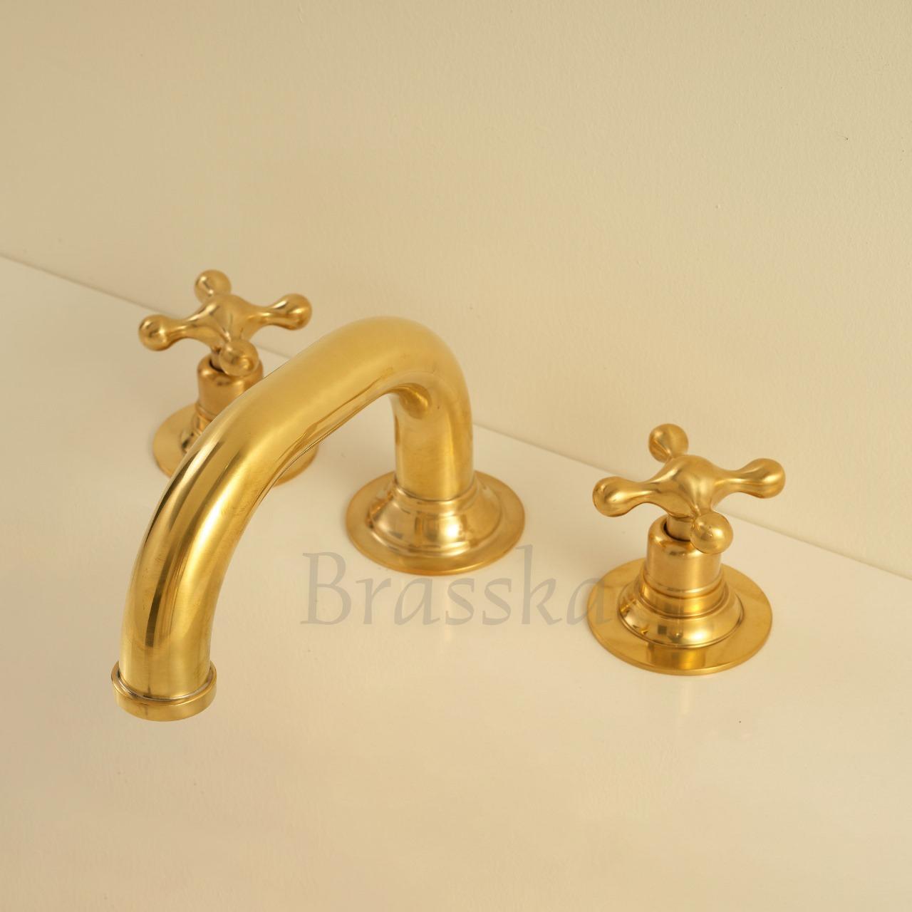 Unlacquered Brass Deck Mount Lavatory Faucet