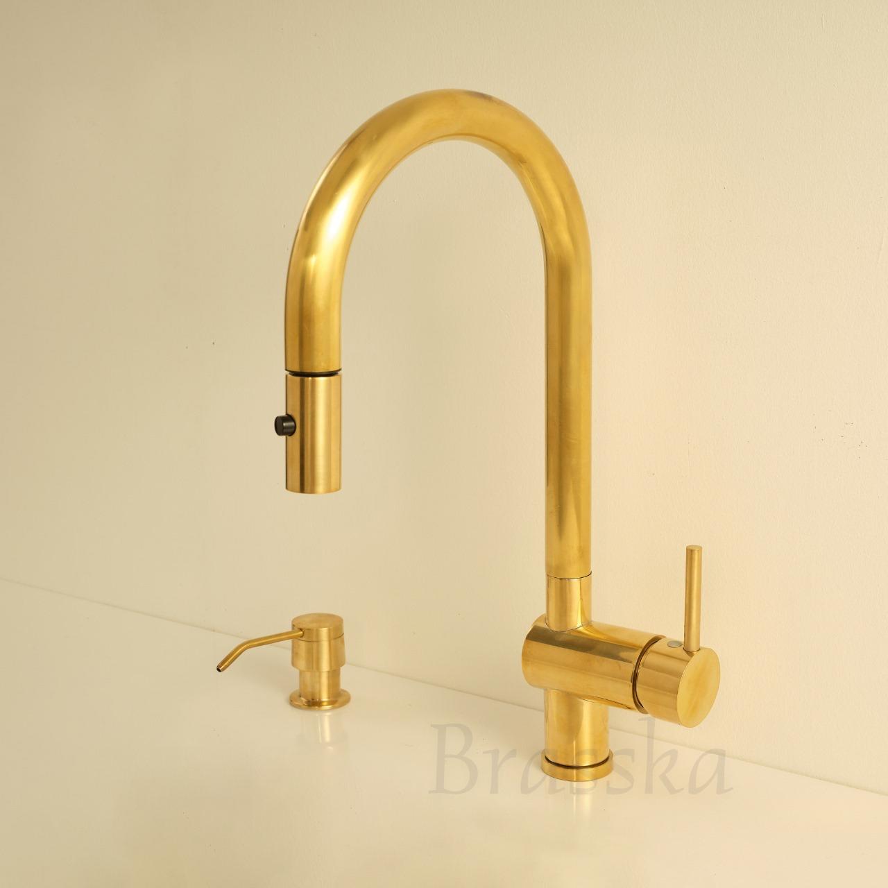 Brass Pull-Down Kitchen Faucet