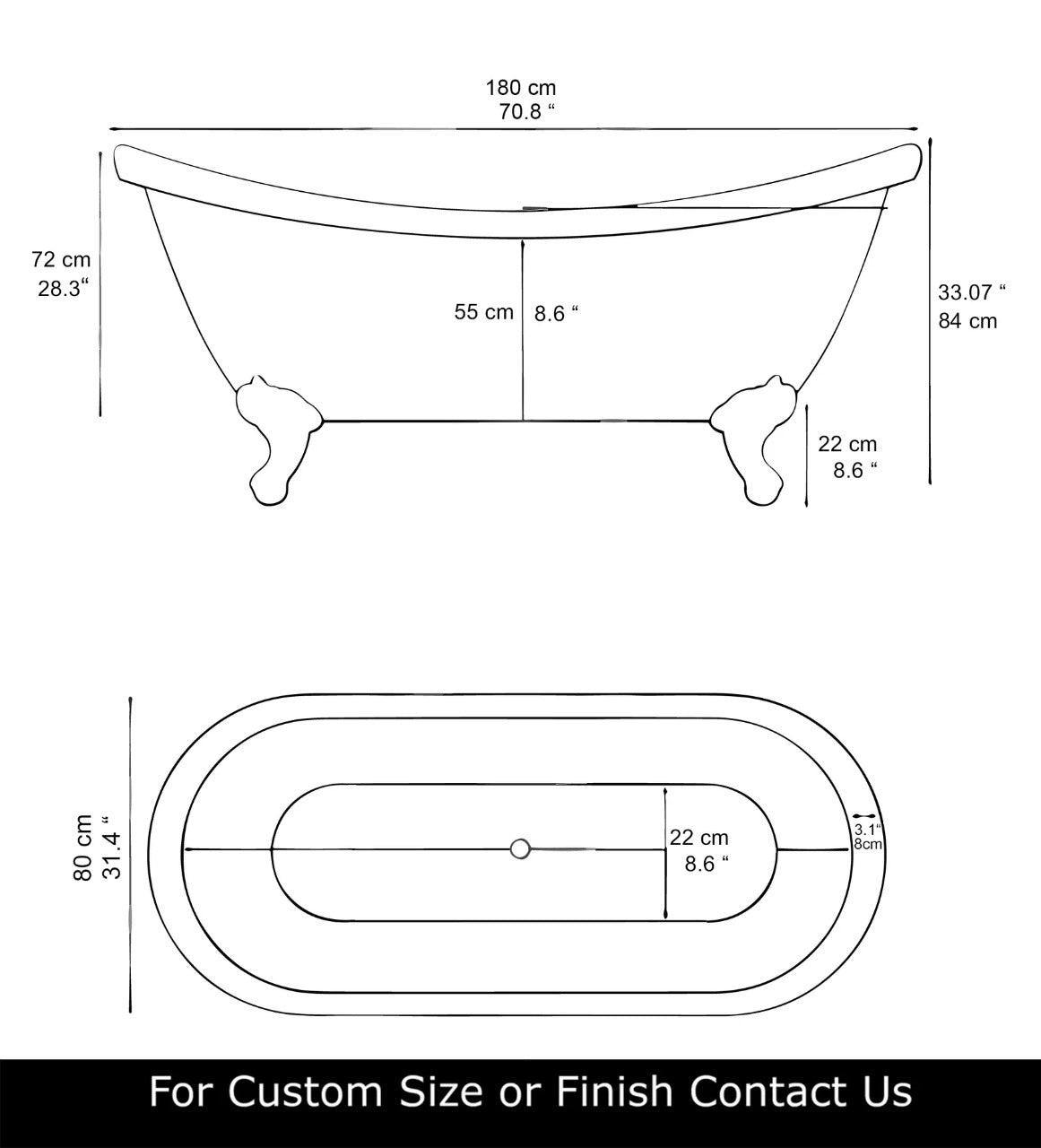 Handcrafted Solid Copper Clawfoot Bathtub – Antique Finish with Lion Feet & Side Rings