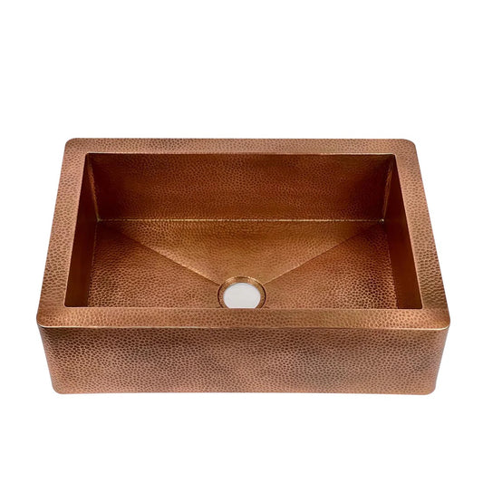 Handmade Copper Farmhouse Sink – Hammered Apron Front