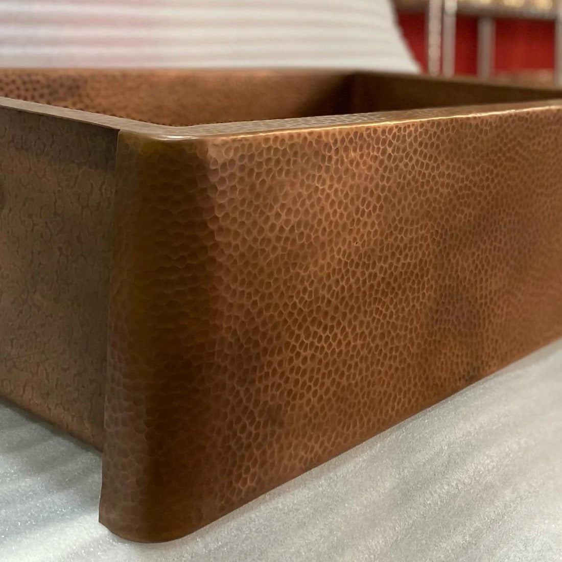 Handmade Copper Farmhouse Sink – Hammered Apron Front