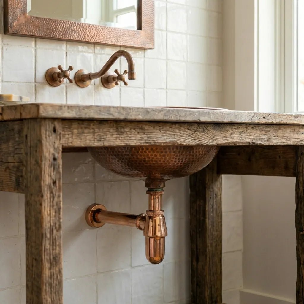 Aged Copper Vessel Sink – Hand Hammered Round Bathroom Vanity Basin - Brasska