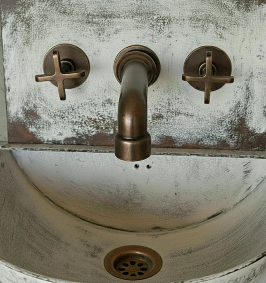 White Patina Copper Wall-Mounted Bathroom Sink