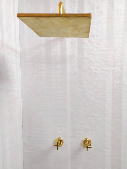 Antique Brass Shower System – Square Rain Shower Head with Dual Cross Handles - Brasska