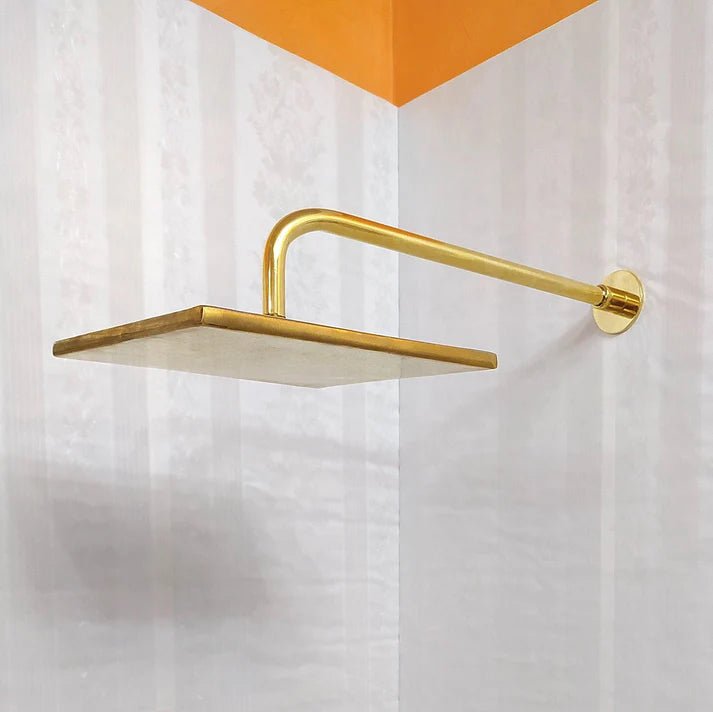 Antique Brass Shower System – Square Rain Shower Head with Dual Cross Handles - Brasska