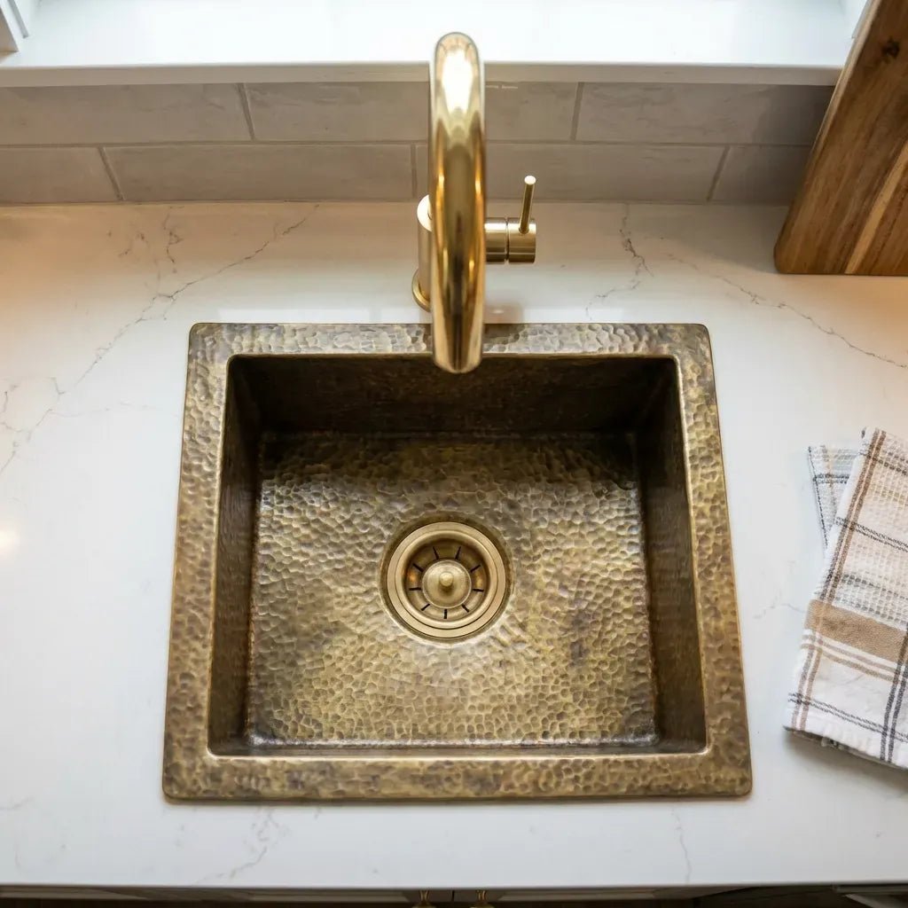 Antique Bronze Hammered Brass Undermount Sink - Rustic Brass Kitchen Sink - Brasska