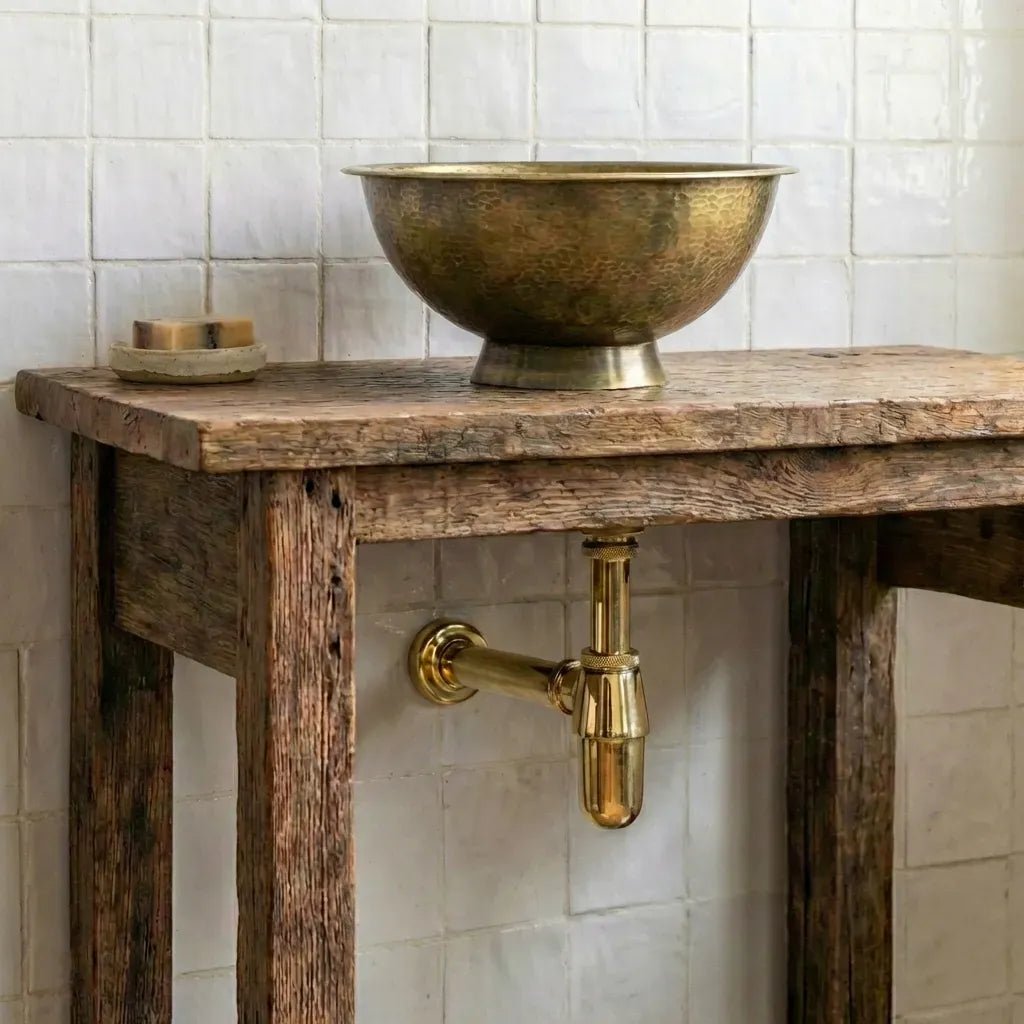 Antique Hammered Brass Vessel Sink Top Mount Bathroom Vanity - Brasska