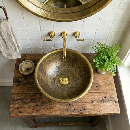 Antique Hammered Brass Vessel Sink Top Mount Bathroom Vanity - Brasska