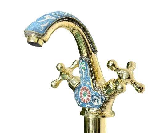 ARTISAN BRASS VESSEL SINK FAUCET – HANDCRAFTED BATHROOM TAP WITH COLORFUL RESIN ACCENTS - Brasska