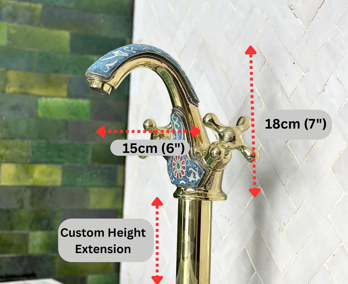 ARTISAN BRASS VESSEL SINK FAUCET – HANDCRAFTED BATHROOM TAP WITH COLORFUL RESIN ACCENTS - Brasska