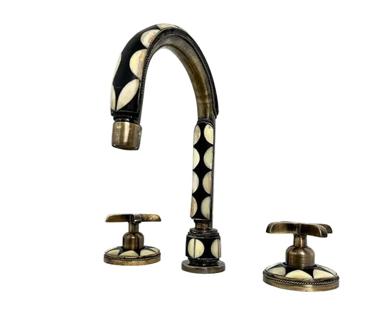 Bone Inlay Brass Deck Mount Lavatory Faucet – Double Handle - Brasska