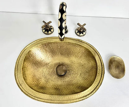 Bone Inlay Brass Deck Mount Lavatory Faucet – Double Handle - Brasska