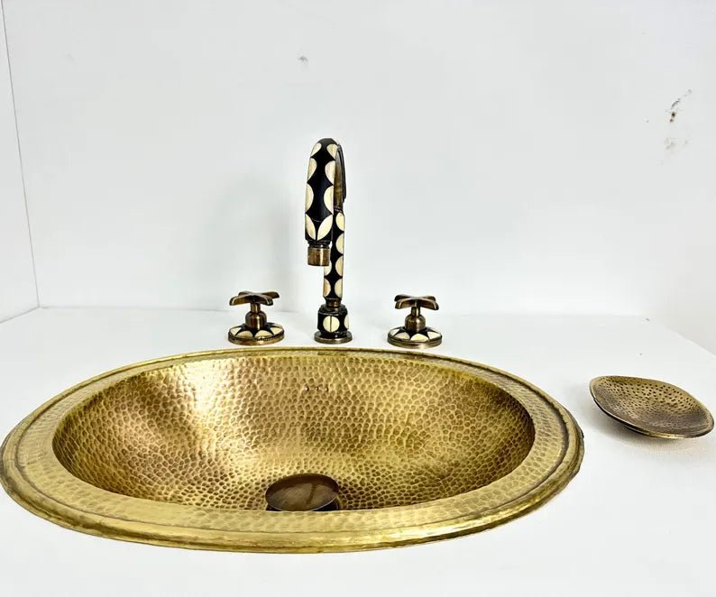 Bone Inlay Brass Deck Mount Lavatory Faucet – Double Handle - Brasska