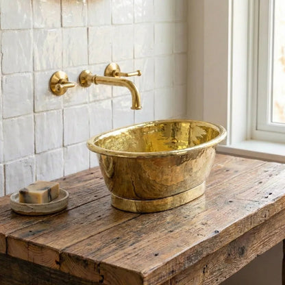 Brass Bathroom Wash Basin- Hand-Hammered Vessel Sink Tub. - Brasska
